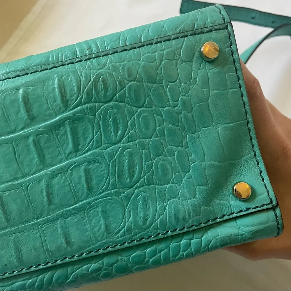 Kate Spade blue teal leather croc-embossed crossbody purse